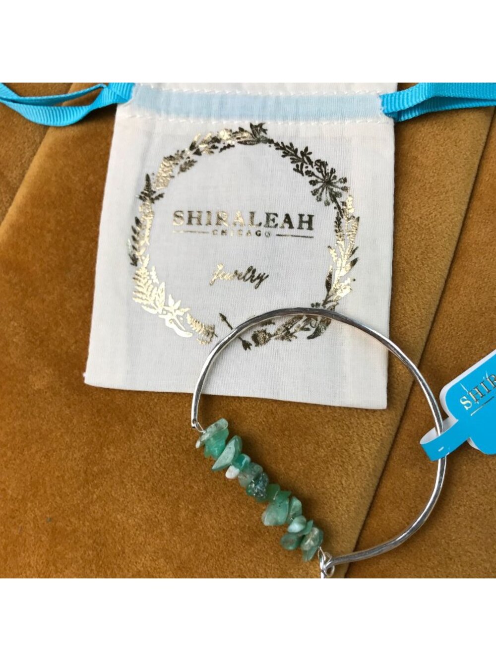 NWT Anthropologie Jewelry Silver & Green Gemstone Bangle Bracelet Whimsical